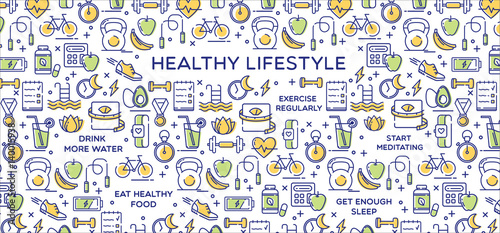 Healthy lifestyle vector illustration, dieting, fitness and nutrition.
