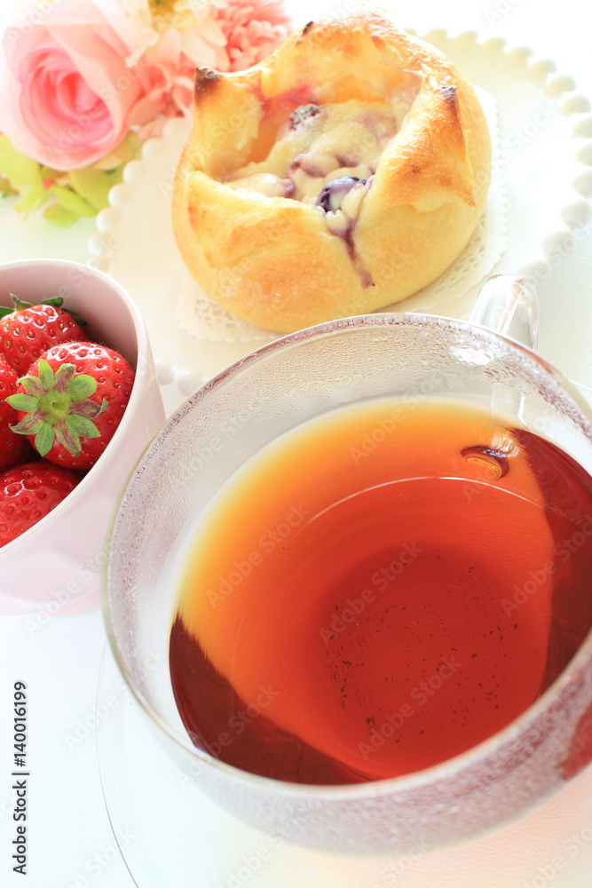 English tea and bread with strawberry English tea and bread with strawberry