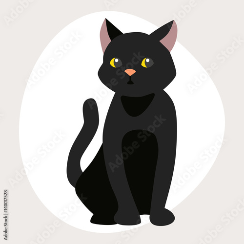 Cat breed cute pet black portrait fluffy young adorable cartoon animal and pretty fun play feline sitting mammal domestic kitty vector illustration.