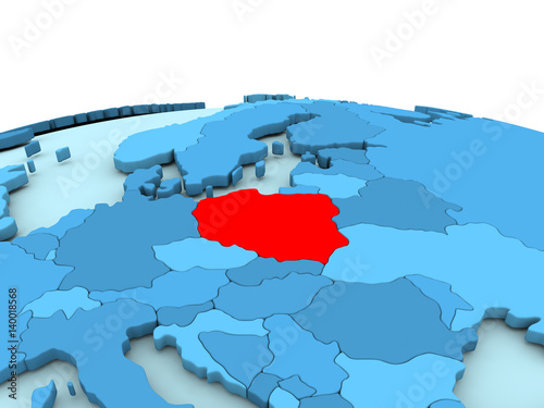 Poland on blue globe
