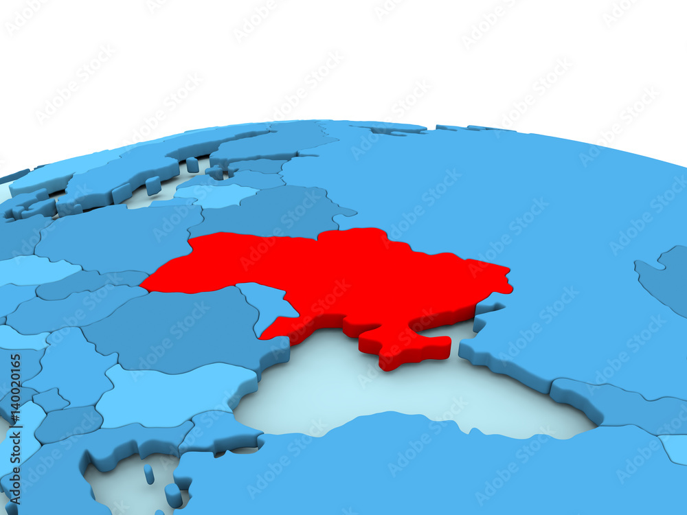 Ukraine on blue globe