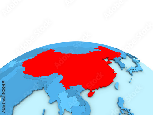 China on blue globe