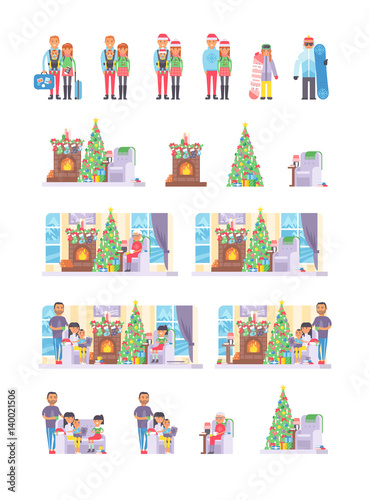 Family people on Christmas winter vacation happy resting together vector