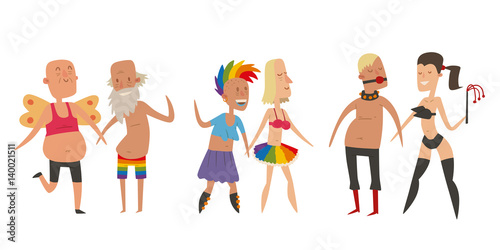 Homosexual gay and lesbian people marriage man, woman couples family and colors free love ceremony community characters tolerance symbol vector illustration.