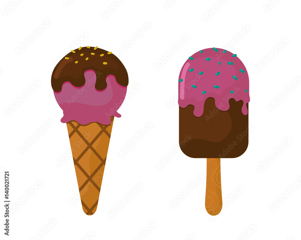 Chocolate vanilla ice cream cone soft delicious refreshing dairy frozen product and sweet flavor creamy tasty mixed cold food vector illustration. Chocolate vanilla ice cream cone soft delicious refreshing dairy frozen product and sweet flavor creamy tasty mixed cold food vector illustration.