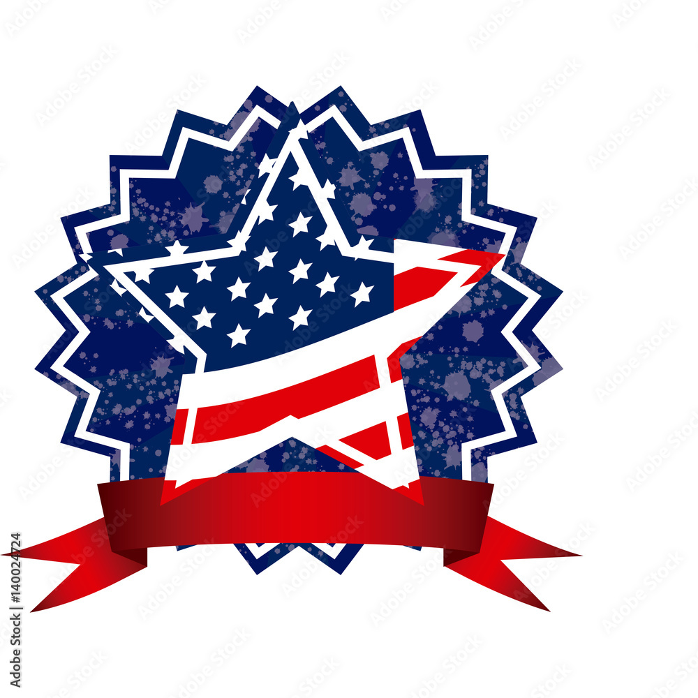 independence day emblem with stars and stripes icon, vector illustraction