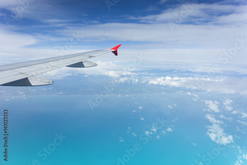 aerial view gulf of Thailand looking through airplane window