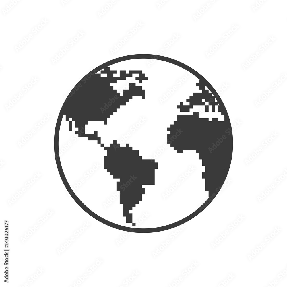 Pixel Art Earth or Globe Vector Icon