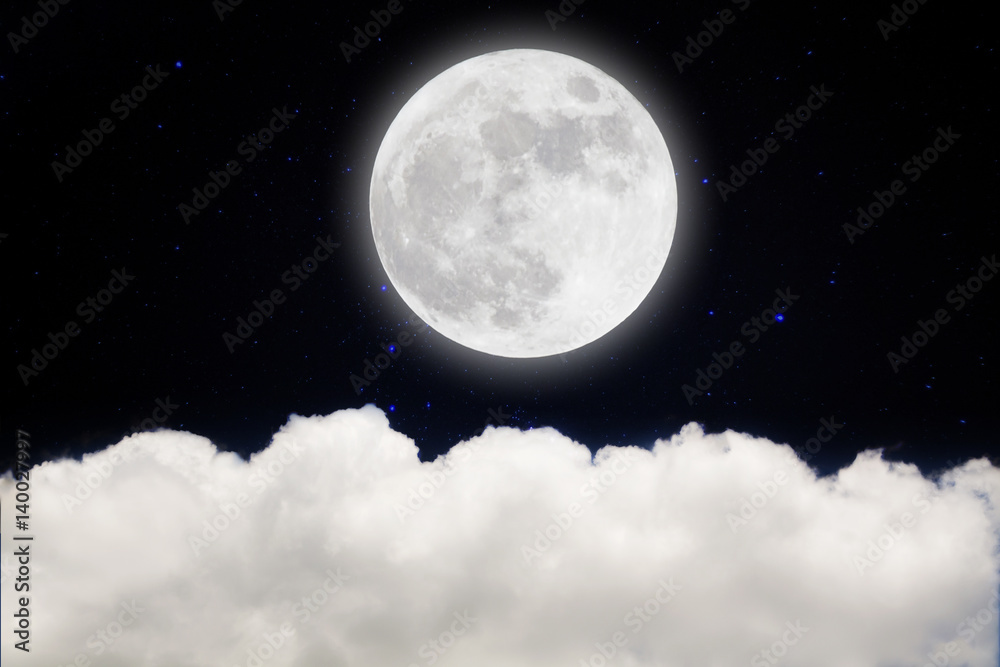romantic night, Full moon and beautiful clouds night sky.