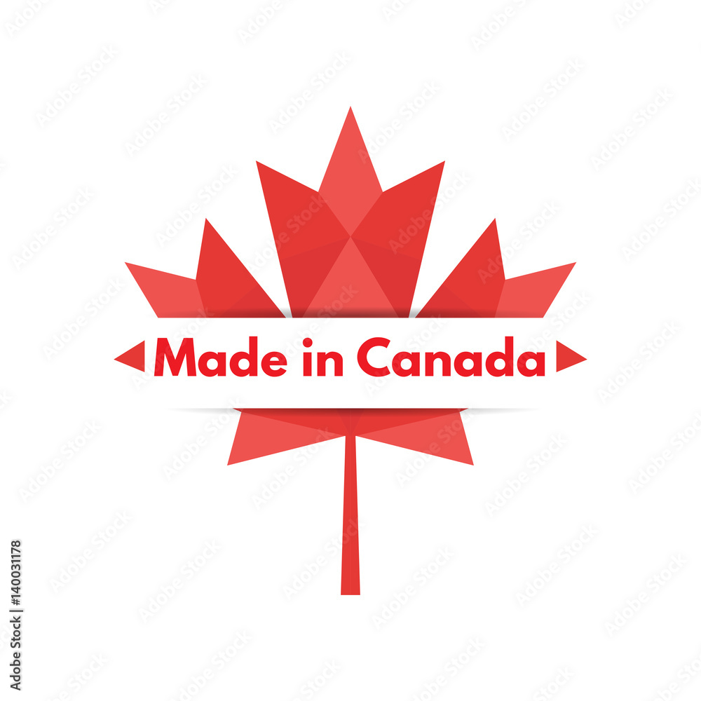Made in Canada banner, flag red maple leaf. Made in Canada banner, flag red maple leaf.