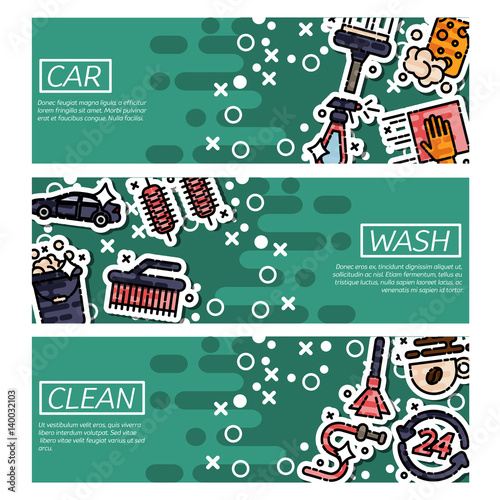 Set of Horizontal Banners about car wash