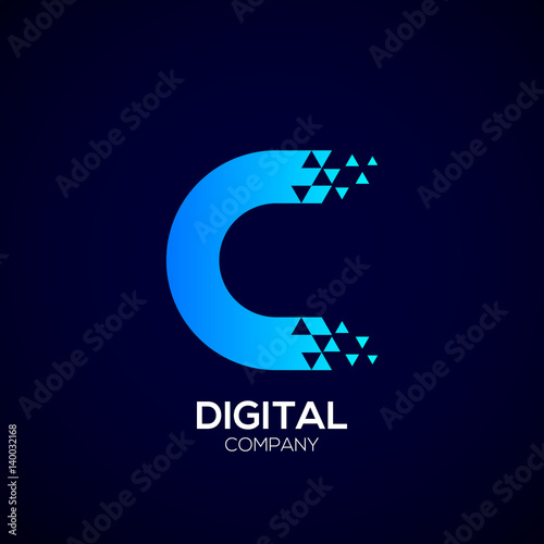 Letter C Pixel logo, Triangle,Blue color,Technology and digital logotype