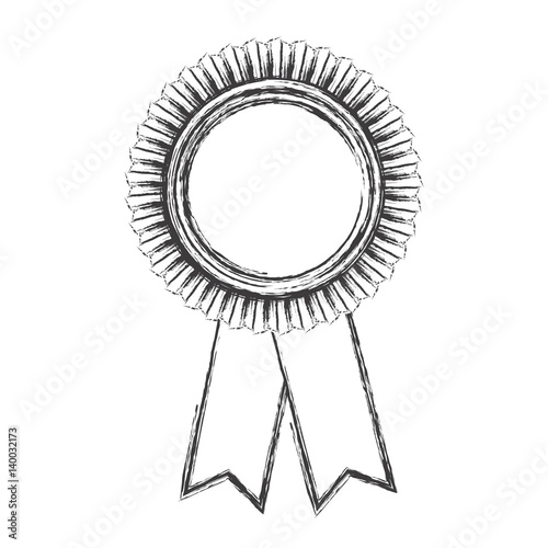 monochrome sketch of medal with two ribbons vector illustration