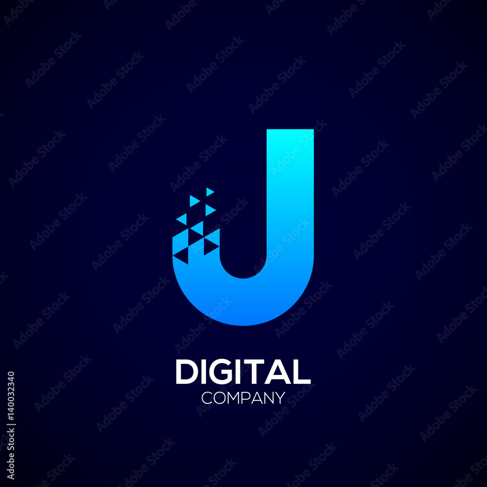 Letter J Pixel logo, Triangle,Blue color,Technology and digital logotype Letter J Pixel logo, Triangle,Blue color,Technology and digital logotype