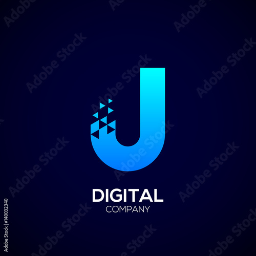 Letter J Pixel logo, Triangle,Blue color,Technology and digital logotype