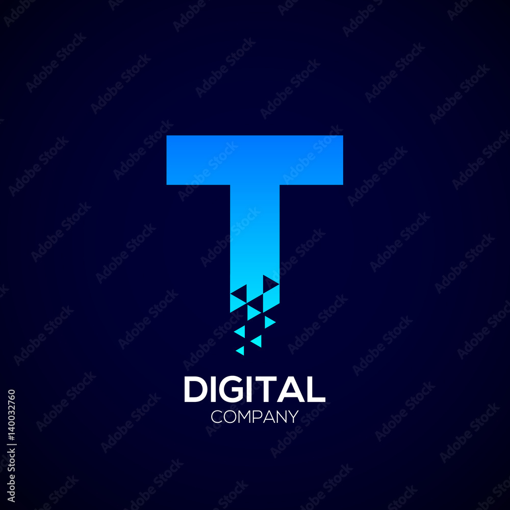 Letter T Pixel logo, Triangle,Blue color,Technology and digital ...