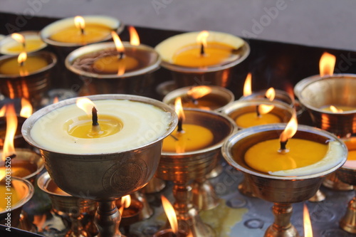 Butter Lamp Lamps Candles Candle Amdo Tibet Tibetan Yak Wick Fire Lit Light Flame China Chinese Temple Shrine Monastery Buddhist Buddhism Buddha Offering Prayer Offerings Asia Asian