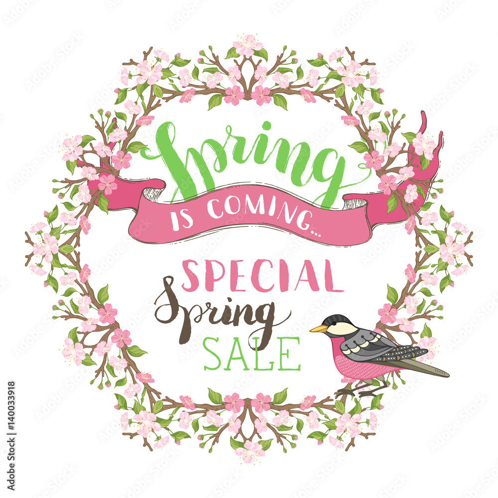 Fototapeta premium Spring is coming. Special spring sale template.