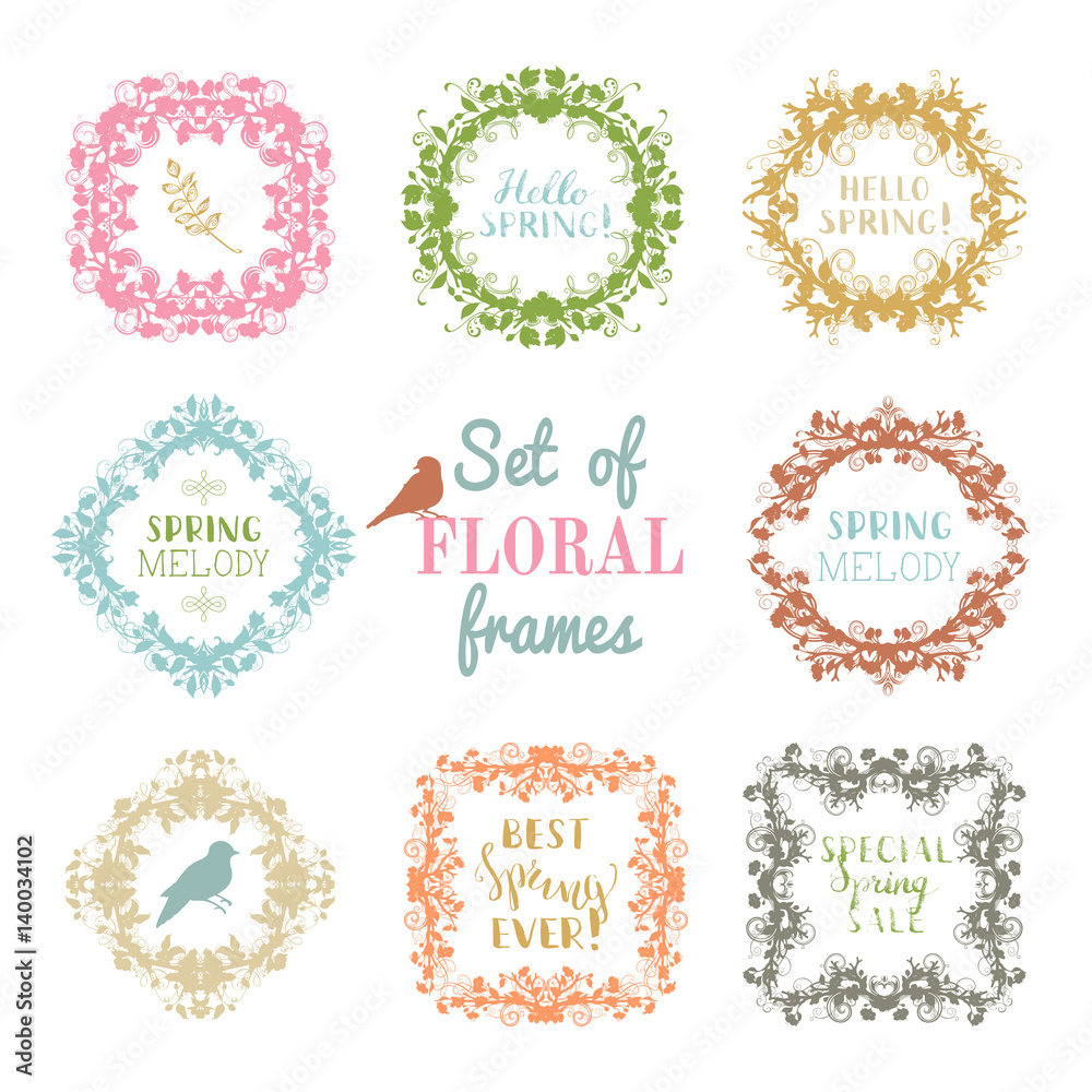 Vector set of frames of spring blossoms.