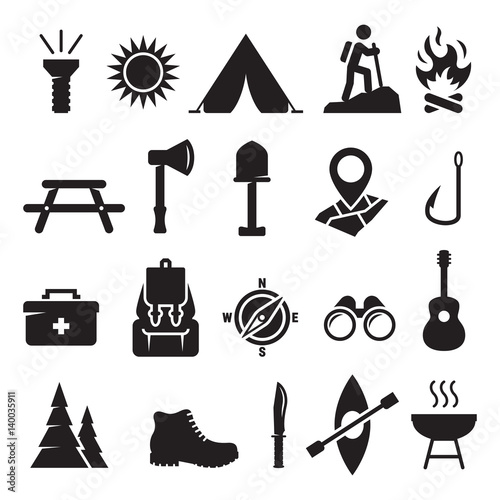 Camping icons set