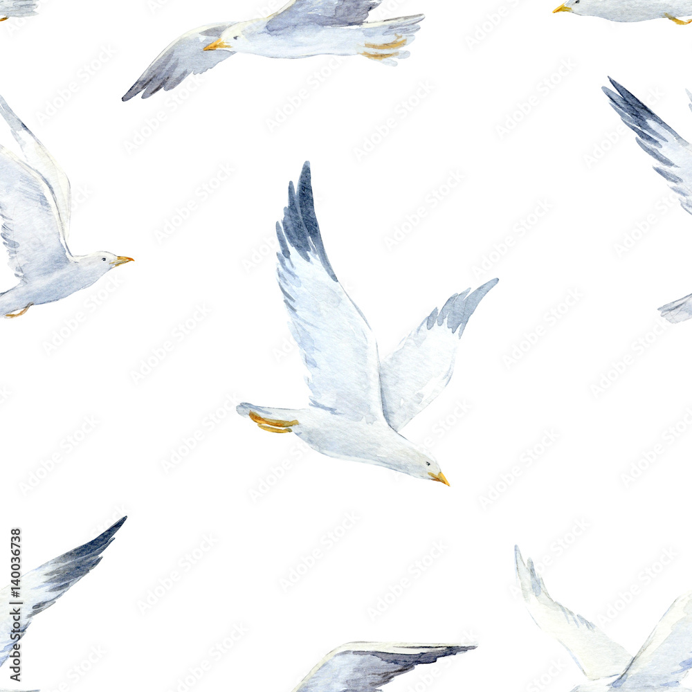 Fototapeta premium Watercolor seagull pattern