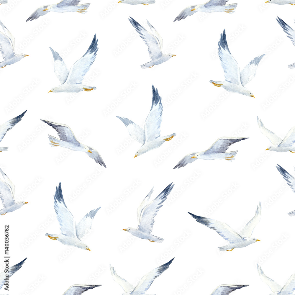 Fototapeta premium Watercolor seagull pattern