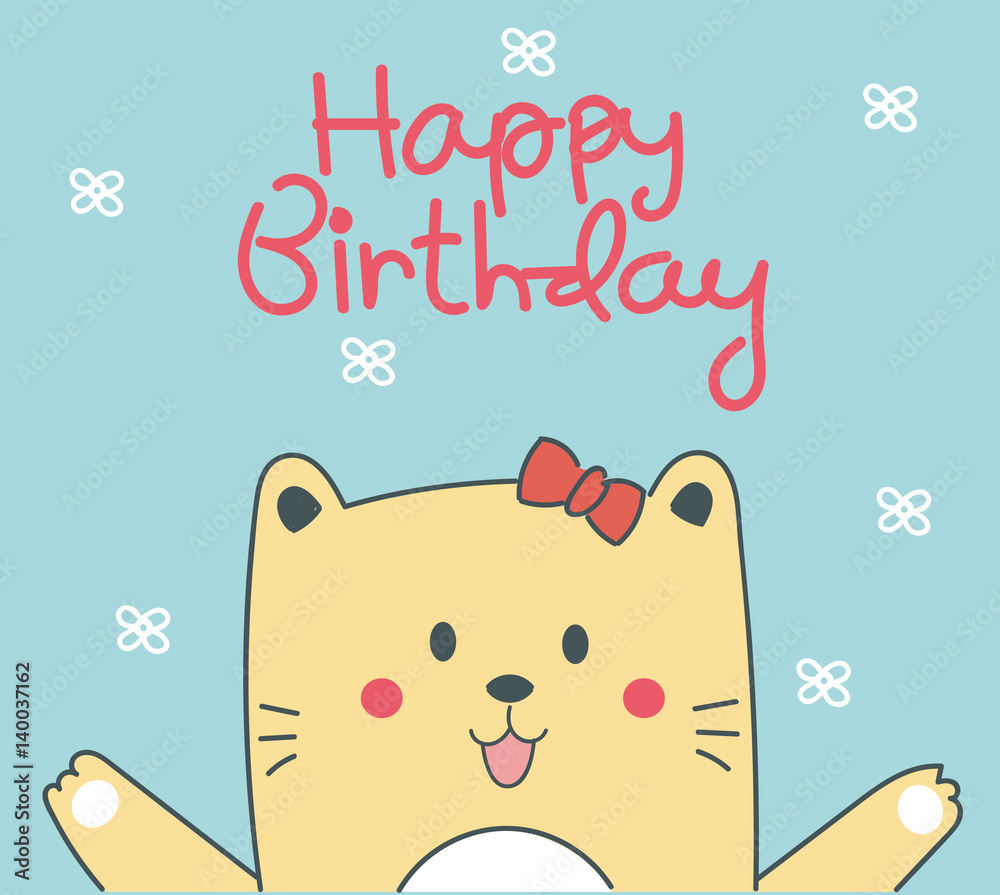 birthday card with cute yellow cat birthday card with cute yellow cat