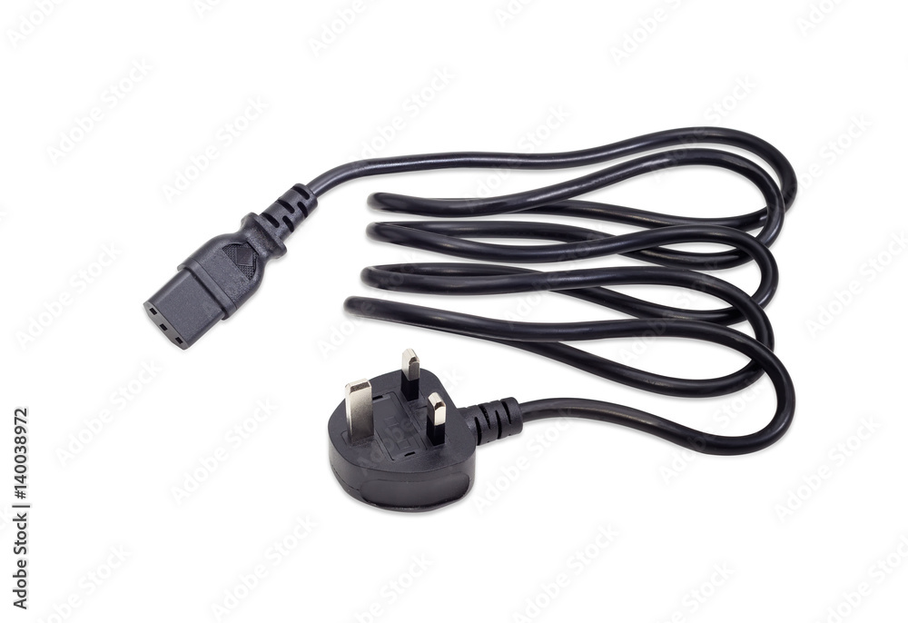 Power cord with BS 1363 plug on a light background Power cord with BS 1363 plug on a light background