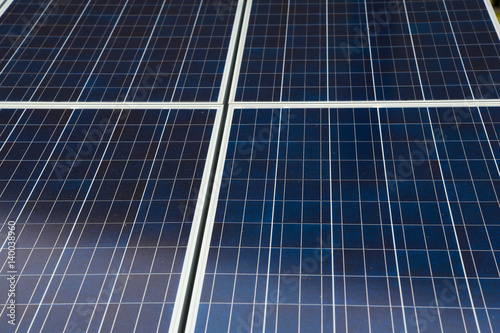 Closeup of blue photovoltaic solar panels