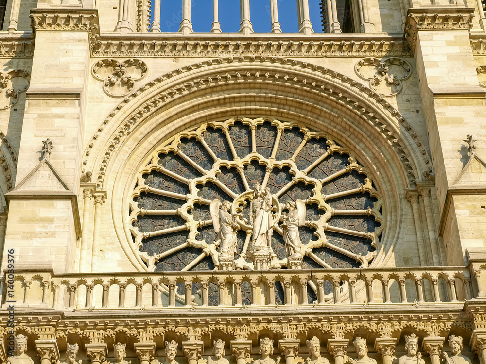 Exterior of western rose window of Notre Dame de Paris