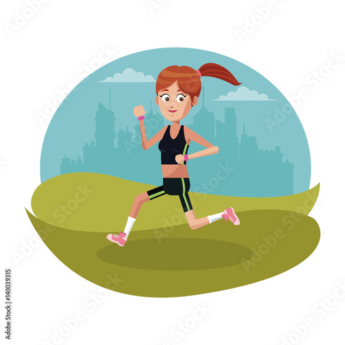 sport girl running urban background vector illustration eps 10