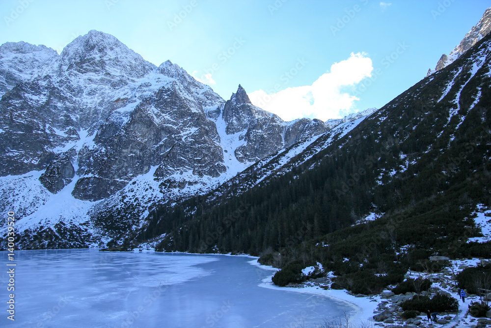 Panorama of frozen lake surrounded by mountains. Panorama of frozen lake surrounded by mountains.