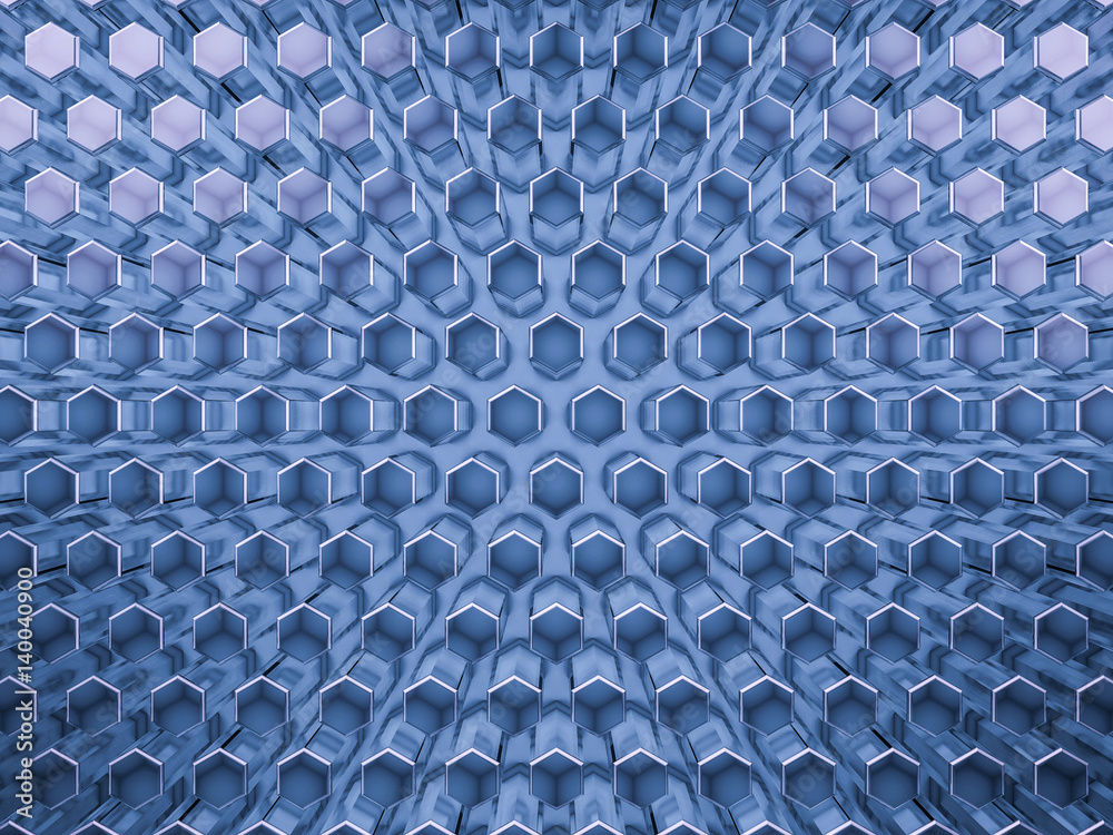 Fototapeta premium Hexagon abstract glass blue background. 3D rendering