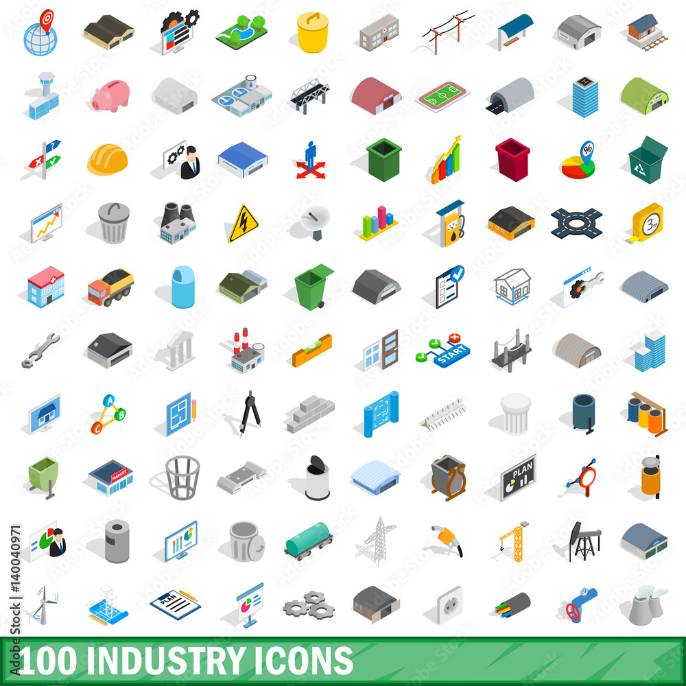 100 industry icons set, isometric 3d style 100 industry icons set, isometric 3d style
