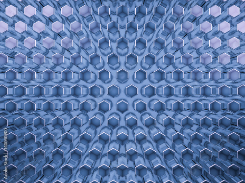 Hexagon abstract glass blue background. 3D rendering
