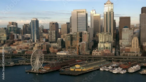 Seattle waterfront aerial view of skyscrapers 