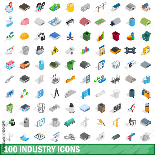 100 industry icons set, isometric 3d style