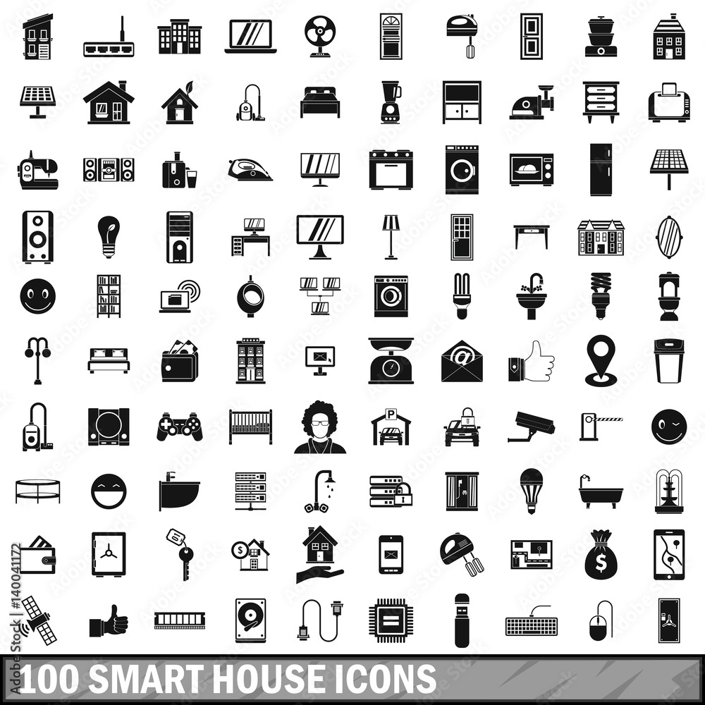 100 smart house icons set in simple style 100 smart house icons set in simple style