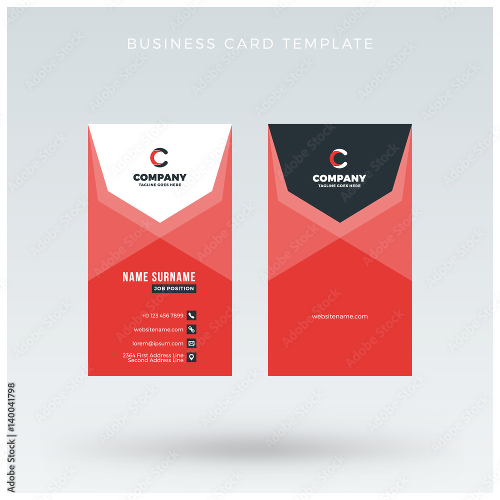 Modern Creative Vertical Red Business Card Template. Flat Design Vector Illustration. Stationery Design Modern Creative Vertical Red Business Card Template. Flat Design Vector Illustration. Stationery Design