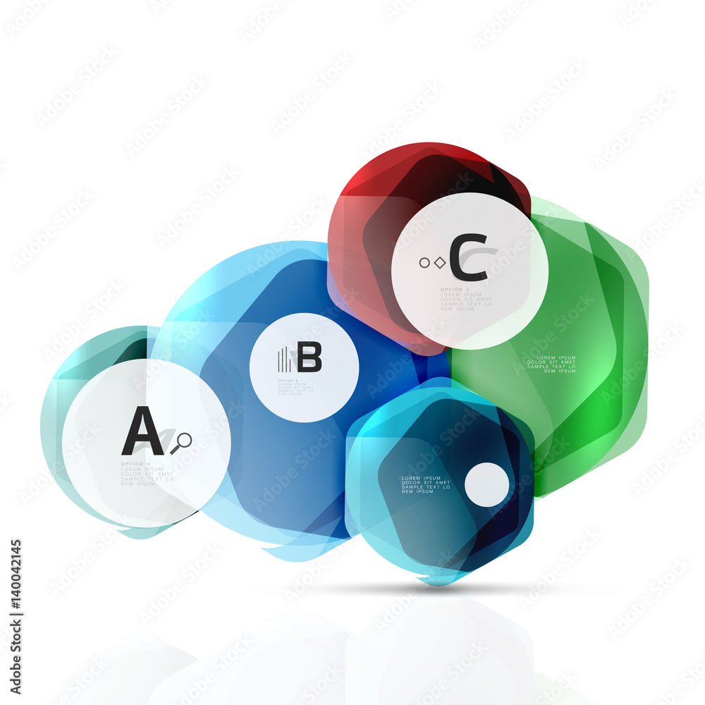 Glass color hexagons. Glossy plastic hexagon design with text Glass color hexagons. Glossy plastic hexagon design with text