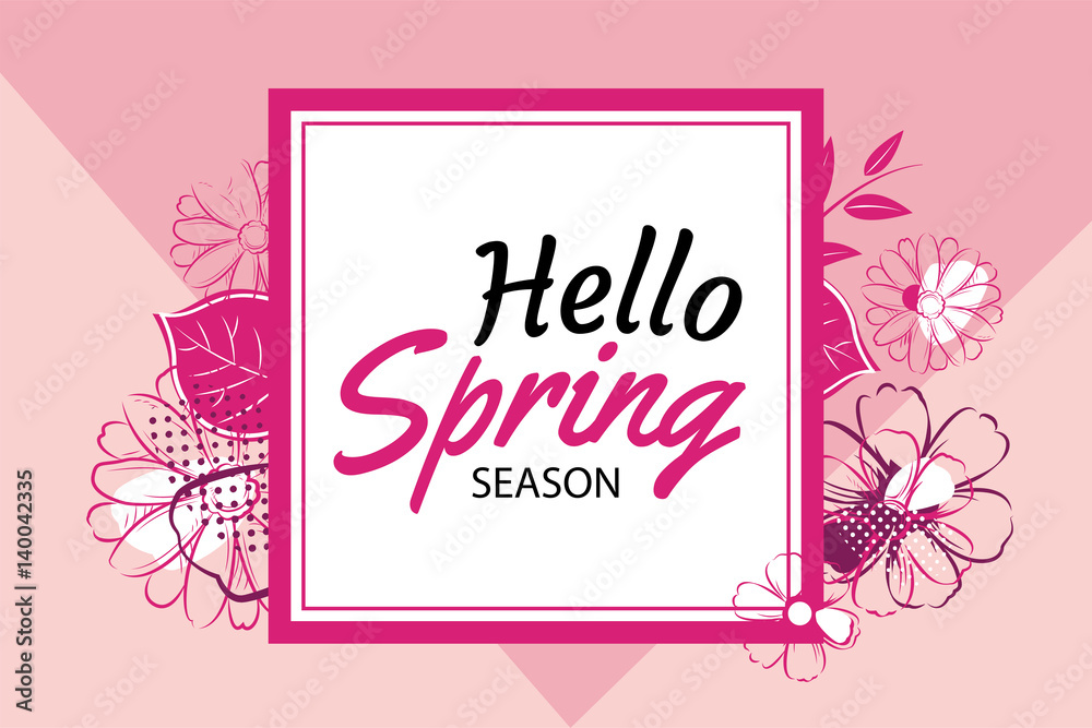 Hello spring banner template with colorful flower.Can be use voucher, wallpaper,flyers, invitation, posters, brochure, coupon discount.