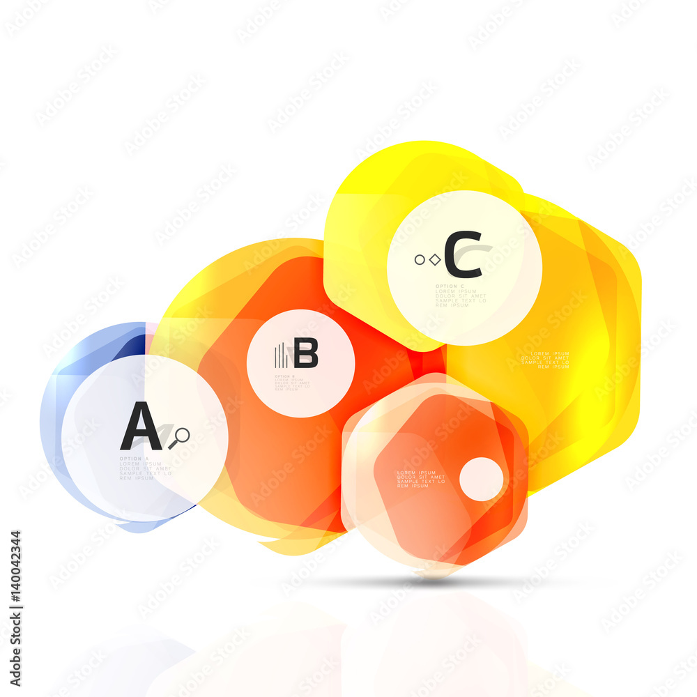 Glass color hexagons. Glossy plastic hexagon design with text Glass color hexagons. Glossy plastic hexagon design with text