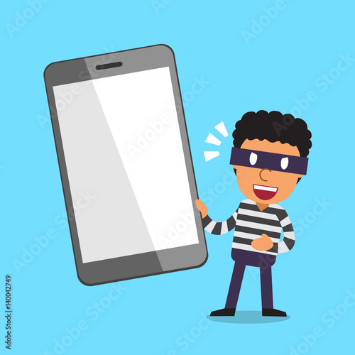 Cartoon thief and smartphone
