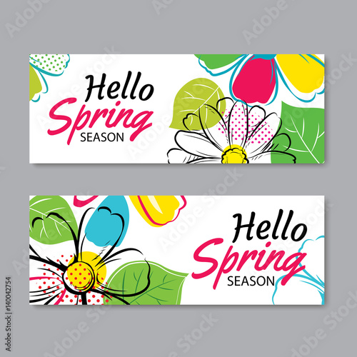 Hello spring sale banner template with colorful flower.Can be use voucher, wallpaper,flyers, invitation, posters, brochure, coupon discount.