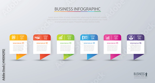 Infographic tab design vector and marketing template business. Can be used for workflow layout, diagram, annual report, web design. Business concept with 6 options, steps or processes.