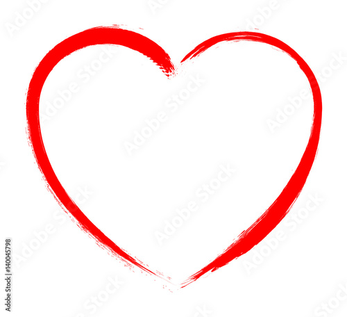 Vector Heart shape frame with brush painting isolated on white background