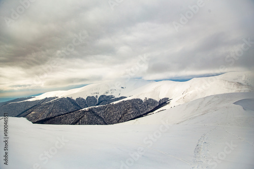 Beautiful weather and visibility in the Carpathian Mountains, Borzhavsky Range, Gimba Mountain