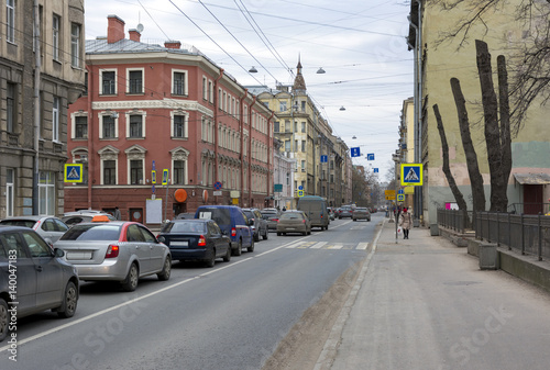 city street on the road going cars  people  buildings  architecture  Saint Petersburg