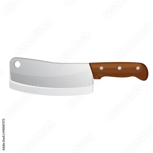 Meat knife isolated on white. Cleaver steel axe side view