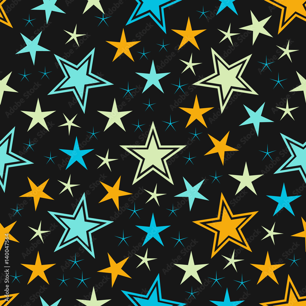 Abstract star seamless pattern background. Modern stylish ornament stars texture. Different shapes. Can be used for wallpaper, pattern fills, web page background, textile. Vector illustration